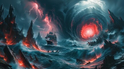 Fototapeta premium Wrath of the Abyss: The Bermuda Triangle Unleashed .