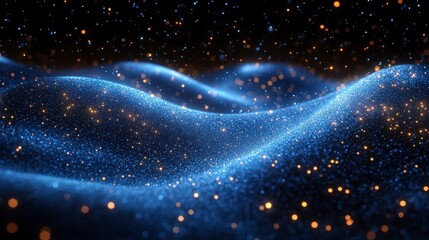 Abstract blue and gold particle wave background. (1)