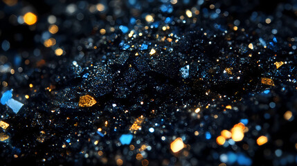 Abstract glitter black, gold , blue lights background. de-focused. Glimmer. Illustration