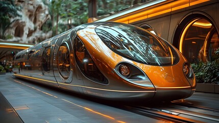 Futuristic transportation pod engaging in a dynamic activity relevant to the transportation theme