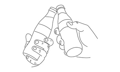 line art of hand holding a champagne bottle