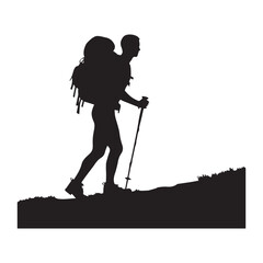 Hiking man Silhouettes. hiker with rucksacks and backpack silhouette.