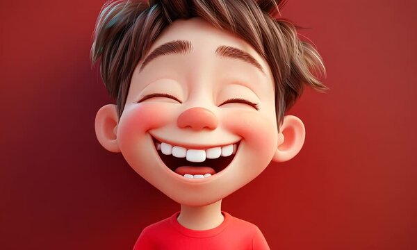 Joyful 3D Render of a Laughing Boy with Closed Eyes