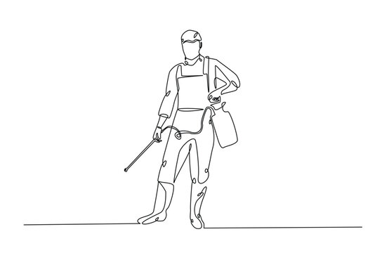 recommend clip art: Farmer spraying chemicals continuous one line drawing. Farmer and farm equipment in single line art illustration. Editable vector.