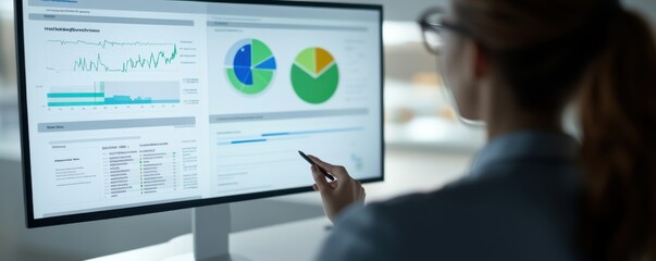Health checkup concept. Professional analyzing data on a computer screen with charts and graphs.