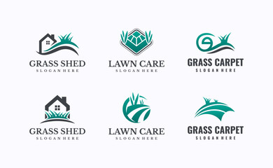 Set of green natural grass logo design templates. Creative modern vector symbol.
