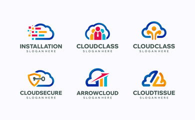 Set of cloud technology logo design templates. Creative modern vector symbol.