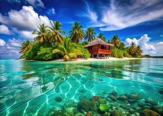 Obraz premium Maldives Ari Atoll Holiday Island: Stunning Bokeh Photography - Luxury Escape, Tropical Paradise, Ocean Views
