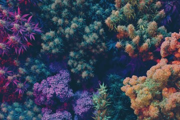 Naklejka premium Vibrant Neon Cannabis and Hydrangea Garden