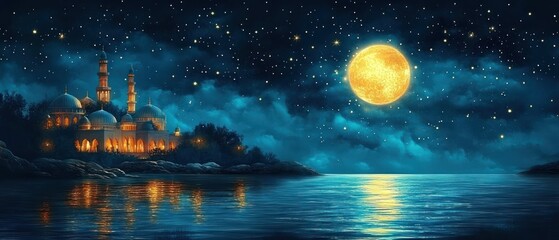 Ramadan Kareem and Eid Mubarak Islamic Decoration with 3D Style Elements