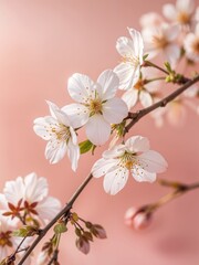 Cherry blossoms softly unfurling their petals on slender branches brings a serene beauty to the springtime atmosphere, inviting admiration with their elegance and fragrance.