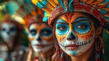 Fototapeta premium Colorful skeleton parade during Dia de los Muertos