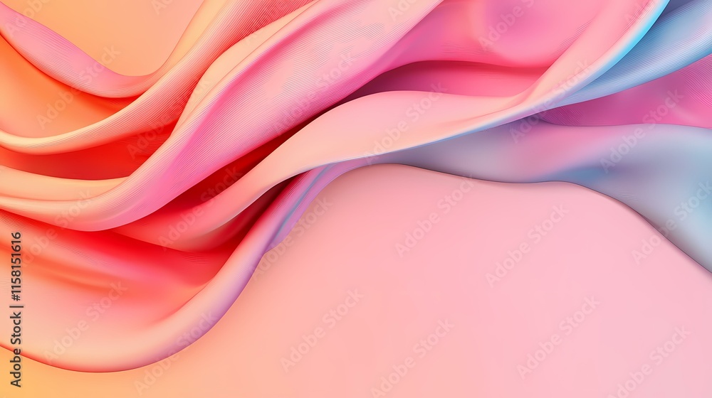 Poster the image contains abstract pastel-colored waves flowing across a pink background. the waves are pre