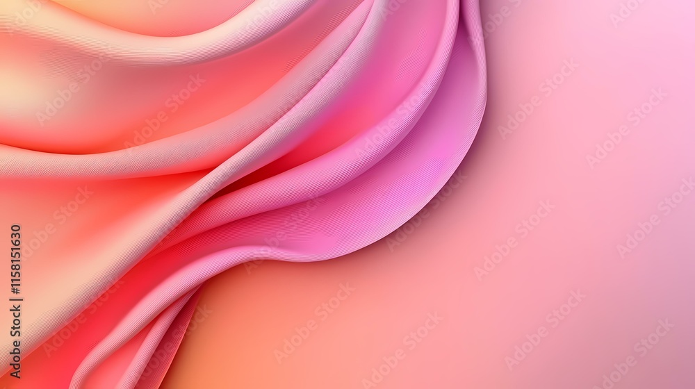 Poster the image contains an abstract representation of flowing, pink and peach-colored fabric or textile w