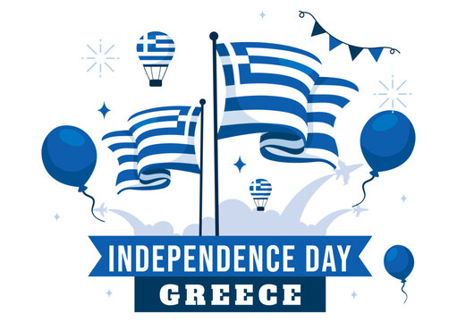 Happy Greece Independence Day Vector Illustration on March 25th, featuring the Greek Flag and Ribbon in a National Holiday Flat Style Background