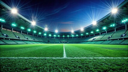 Night Stadium, Green Field, Minimalist Sports Photography, Illuminated Turf, Low Angle
