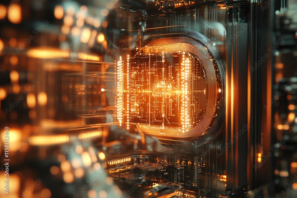 Poster A futuristic, illuminated structure resembling advanced technology or quantum computing.