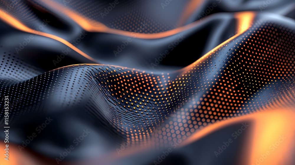 Poster the image shows an abstract rendering of a dark, undulating surface with a pattern of small, regular