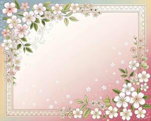 Small floral border in pastel tones, elegant invitation card background with space for text.  