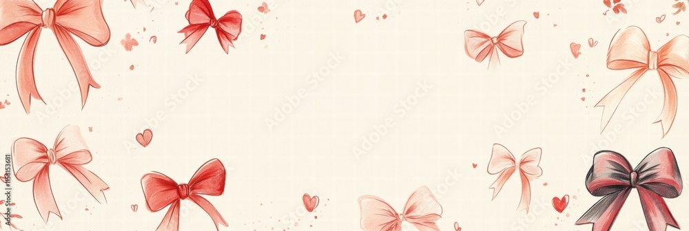 Poster valentines day design featuring whimsical hand drawn bows and hearts with plenty of space for custom