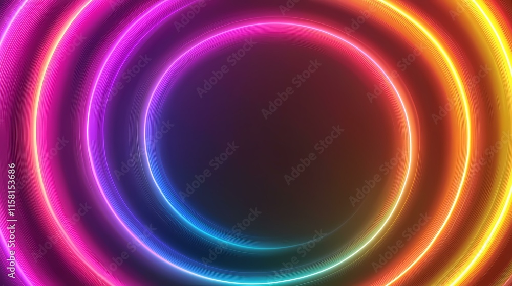 Poster the image contains concentric circles of vibrant neon colors, creating a swirling, abstract effect. 