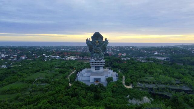 Aerial drone view of Garuda Wisnu Kencana Park in South Kuta, Bali, Indonesia