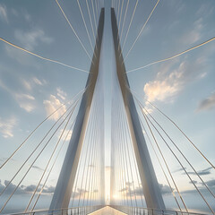 Fototapeta premium Modern Suspension Bridge: Engineering Marvel of Civil Infrastructure for Load Distribution and Environmental Stress Resistance