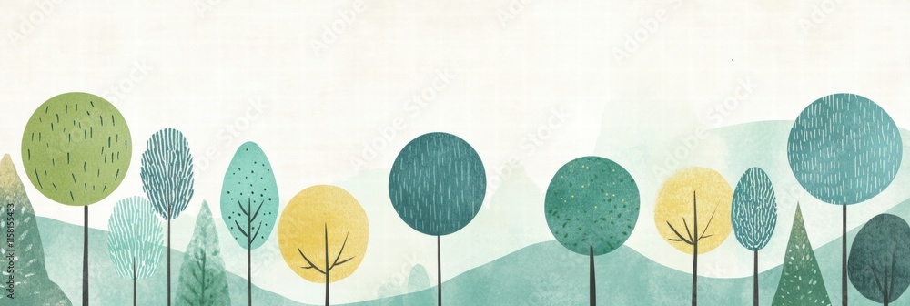Leinwandbilder naive art style background featuring whimsical trees and serene landscape with ample copy space for 