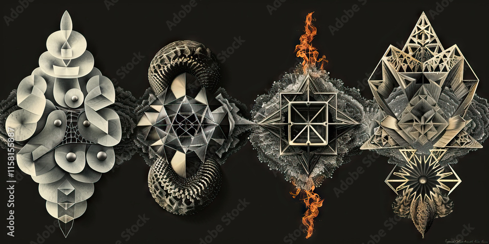 Poster abstract geometric composition with flame element