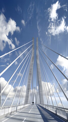Obraz premium Modern Suspension Bridge: Engineering Marvel of Civil Infrastructure for Load Distribution and Environmental Stress Resistance