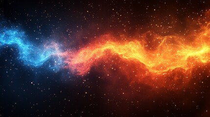 Abstract fiery and icy swirls in space.