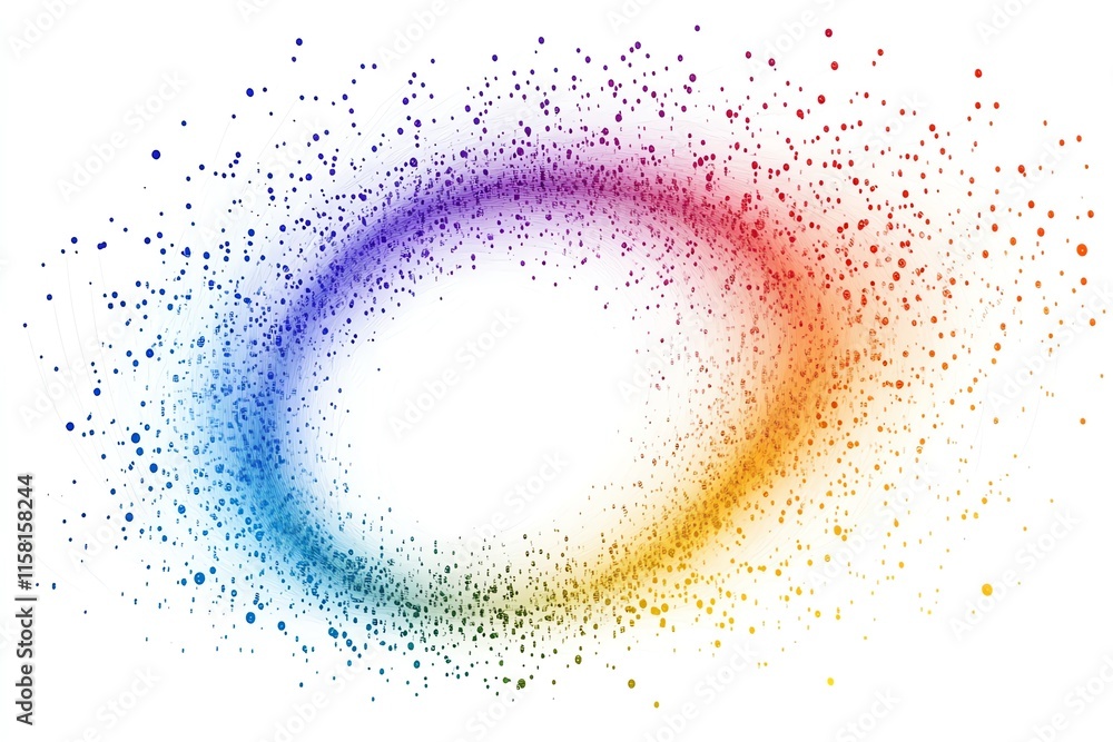 Poster A colorful abstract design featuring dots in a gradient forming an oval shape.