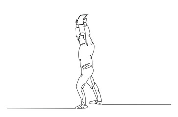 Man holding and lifting empty boards in continuous one line drawing. protesters lifting empty boards in single line art illustration. Editable vector.