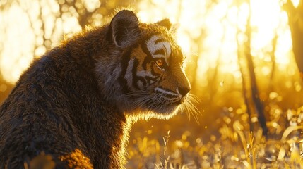 A majestic tiger in a sunlit forest, showcasing its beauty and wild nature.