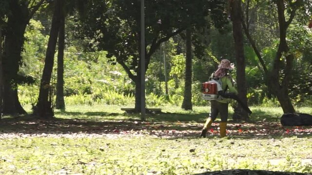 air blowers machine to cleaning leaves in the garden