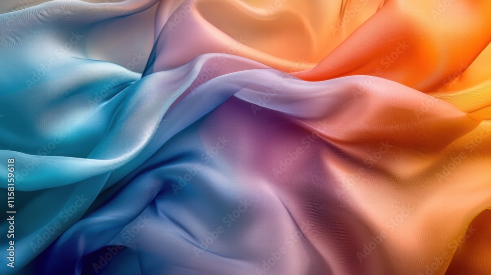 Aufkleber Luxurious silk fabric with vibrant gradient colors and ample copy space for creative mock up design ideas. Generative AI