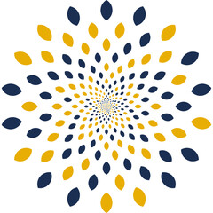 Abstract Spiral Pattern with Yellow and Navy Blue Leaf Shapes