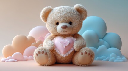 Fototapeta premium a soft cuddly teddy bear with a sweet pastel backround