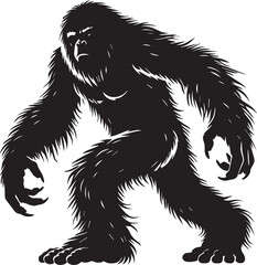 Black and white silhouette of a bigfoot