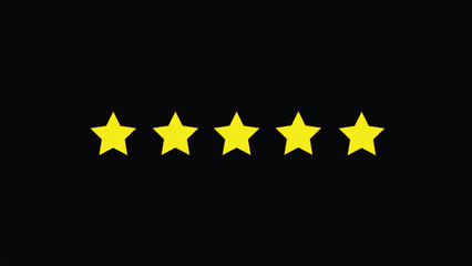 Abstract five stars customer product review icon set on black background.
