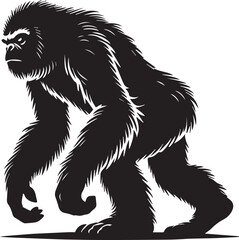 Black and white silhouette of a bigfoot