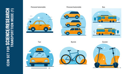 Icon set for transportation mode, automobile and public transportation