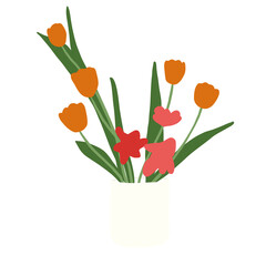 interior flower decoration with vase vector illustration. Hand-drawn style.