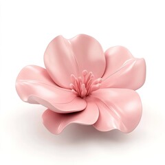 A pink flower crafted from clay material with smooth lines and a simple design, 3D rendering, isolated on a pure white background.