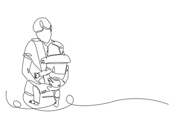 Mother and baby in continuous one line drawing. Mothers day celebration concept in single line art illustration. Editable vector.