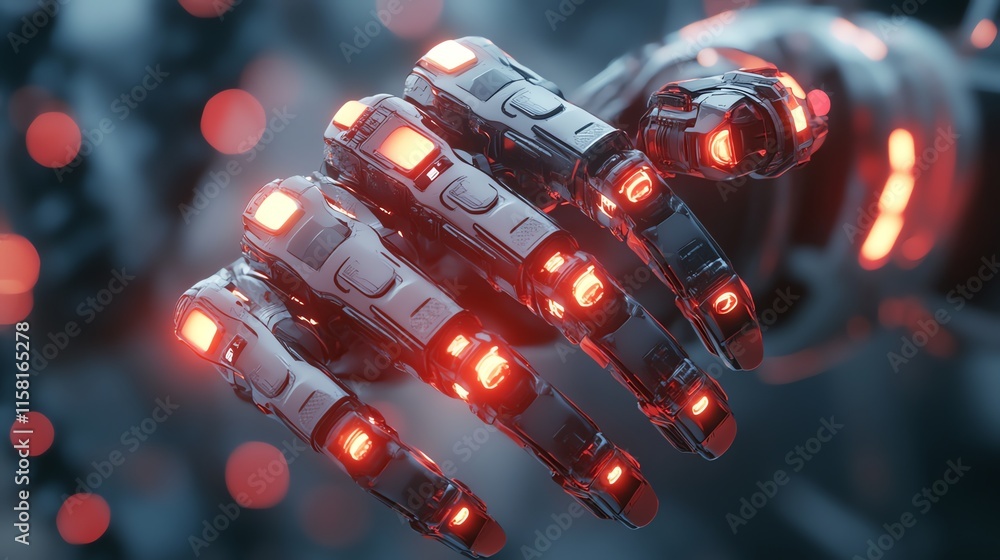 Aufkleber A futuristic robotic hand with glowing elements, showcasing advanced technology and design.