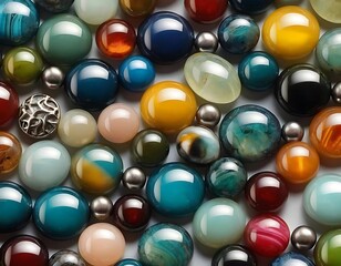 Fototapeta premium Colorful Polished Gemstone Beads Collection Displayed