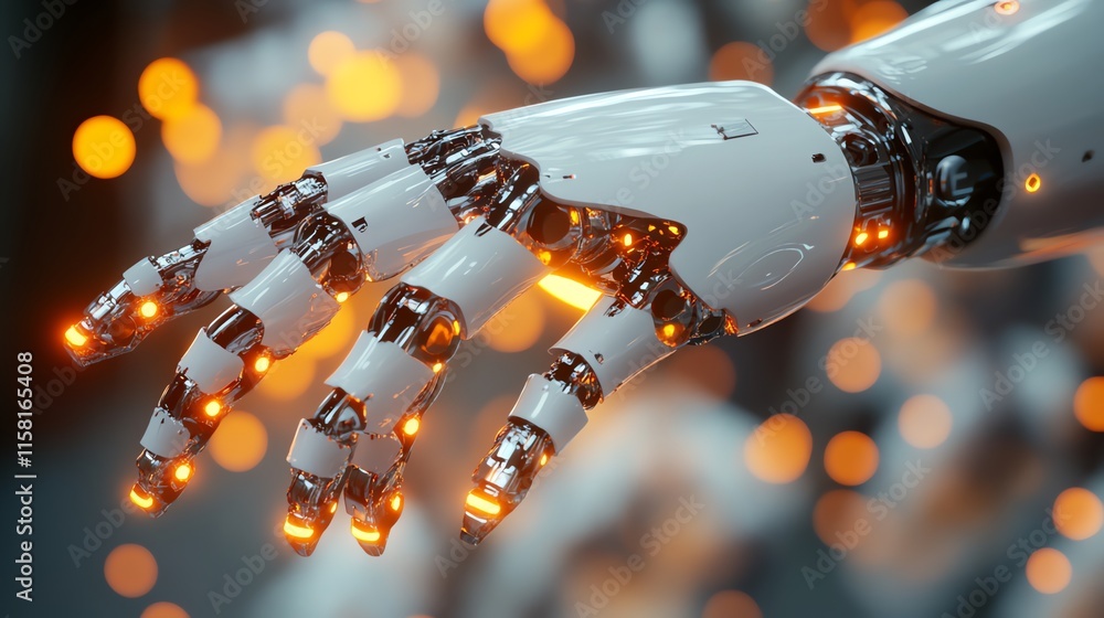 Aufkleber a futuristic robotic hand with glowing elements, showcasing advanced technology and design.