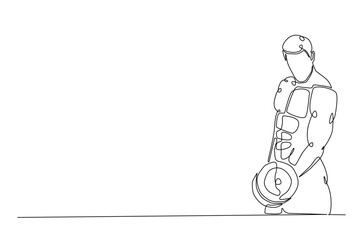 Man workout using barbell continuous one line drawing. Cardio and lifting exercises single line art illustration. Editable vector.