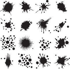 set of ten black ink splatters silhouette vector art illustration